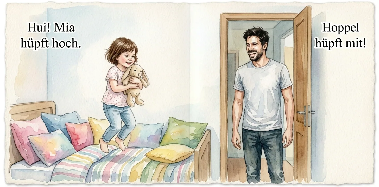 Generierte Doppelseite – Illustrationsstil: Watercolor