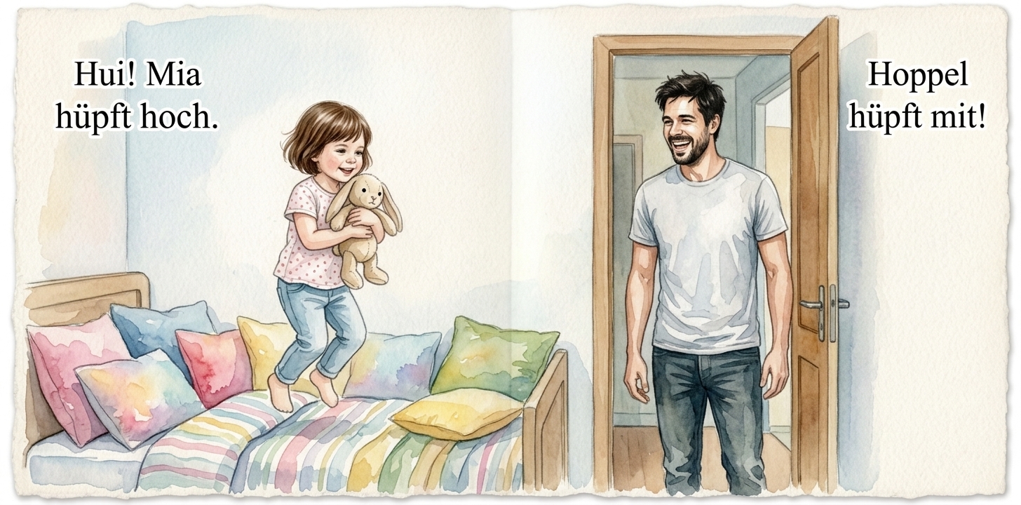Generierte Doppelseite – Illustrationsstil: Watercolor